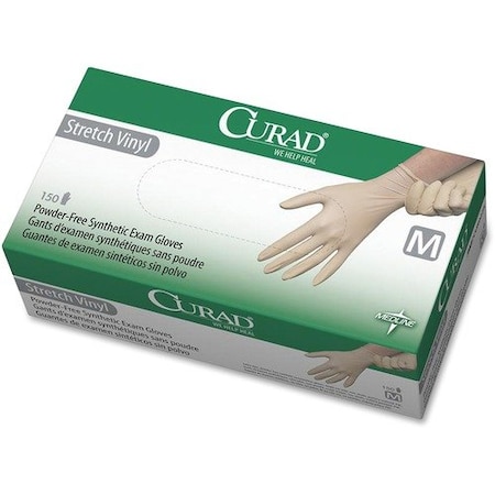 Medline Disposable Gloves, Stretch Vinyl, Powder-Free, M, 150 PK, Cream MII6CUR9225